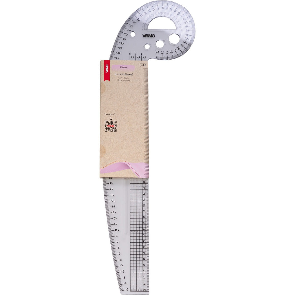 VENO Kurvenlineal 210089 – Transparentes Lineal mit klarer Skalierung für Rundungen